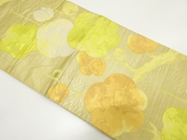 JAPANESE KIMONO / ANTIQUE FUKURO OBI / SILK / WOVEN BRANCH UME